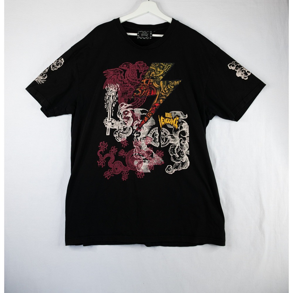 Rebel Vengeance Graphic T-Shirt Mens XXL Black Excellent‎ Streetwear Lightning